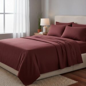 JUEGO DE SABANAS EN PERU PIMA  GUINDA 4 PIEZAS