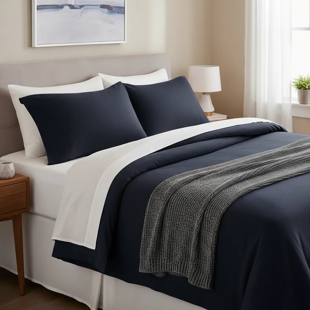 Sabanas De Algodón Peru Pima 180 HILOS – AZUL MARINO– 4 piezas - Imagen 4