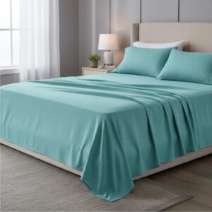 Sabanas De Algodón Peru Pima 180 HILOS – AQUAMARINA– 4 piezas