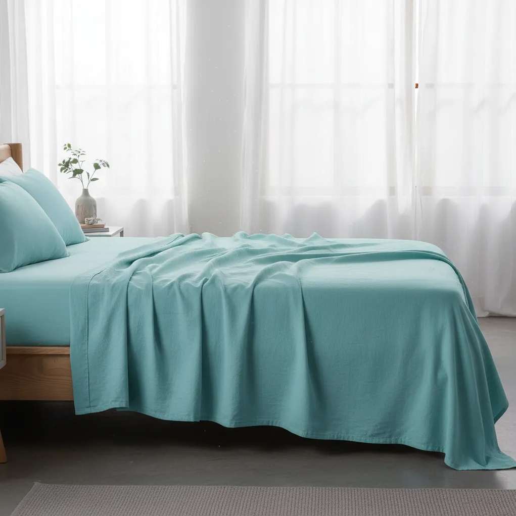 Sabanas De Algodón Peru Pima 180 HILOS – AQUAMARINA– 4 piezas - Imagen 4